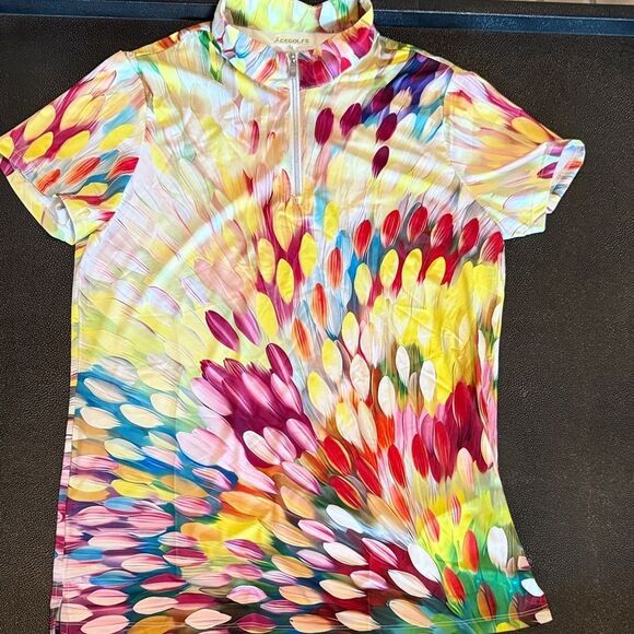 Acegolf Polo shirt Multicolor Women's artsy design size medium NWT - Picture 3 of 11
